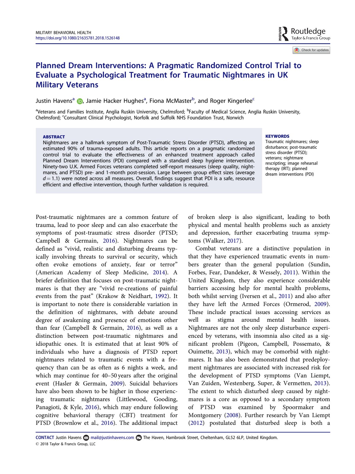 Planned Dream Intervention research paper first page